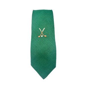 Vintage Pelican Deck Skinny Slim Neck Tie Green Linen Golf Clubs Balls 60s 56"
